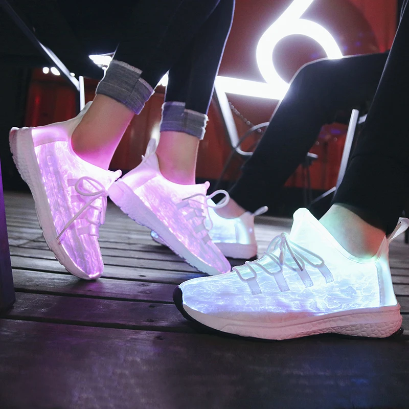 Большой Size25-46 Led волоконно-оптический обувь для девочек и мальчиков; размеры Для мужчин Для женщин USB зарядки светящиеся кроссовки, мужская легкая обувь на шнуровке Обувь для стрит-данса