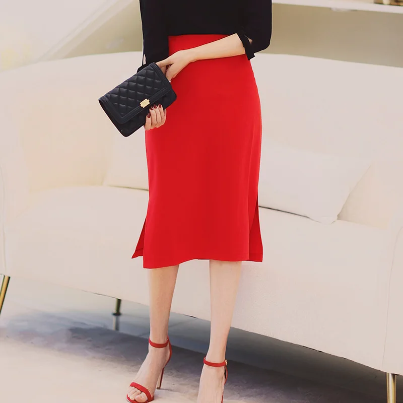 Женская юбка-карандаш с разрезом элегантная Облегающая Юбка До Колена