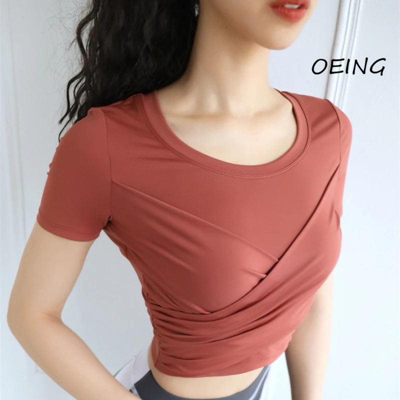 

Женские укороченные топы для занятий йогой из спандекса с коротким рукавом, одежда для активного отдыха, топы, одежда для бега