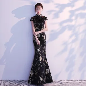 Bridesmaid dress Fashion black Qipao Long Party Cheongsam Oriental Women's Slim Dress Chinese Style Lady sexy Seductive dress Bridesmaid dress Fashion black Qipao Long Party Cheongsam Oriental Women's Slim Dress Chinese Style Lady sexy Seductive dress