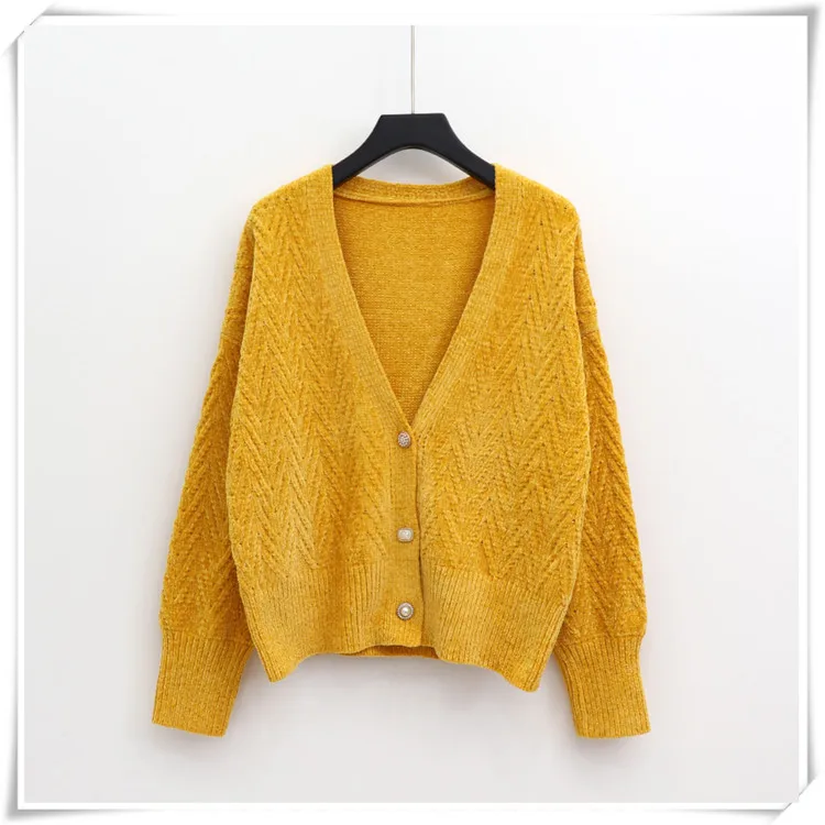 

H.SA 2021 Women Winter Sweater And Cardigans Korean Style Short Knit Ponchoes Chenille Warm Thick Cardigans Women Knit Coat