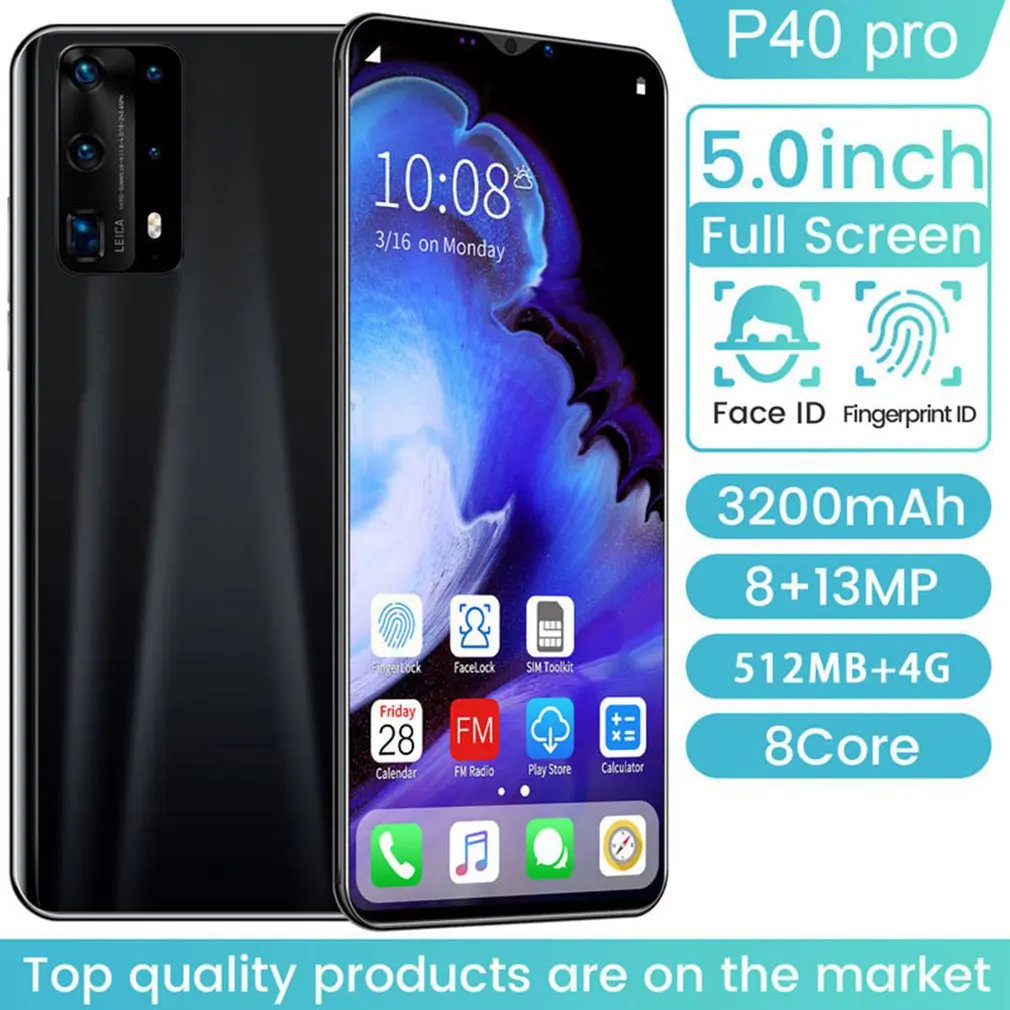 

Двухъядерный P40 Pro смартфон 5 дюймов дисплей смартфона 512M + 4G Android смартфон 3D стеклянная задняя крышка