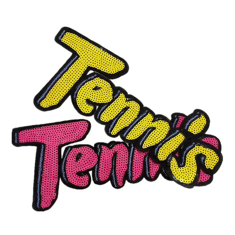 

Tennis Iron On Patches For Clothing Sequined Letters Sequins Patch Large Biker Strange Things Diy Stickers Clothes Christmas
