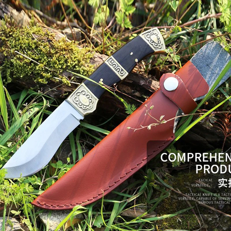 

fixed blade knives hunting knife 440C Blade Outdoor survival knife Wooden handle Camping tactical pocket knife + Nylon Sheath