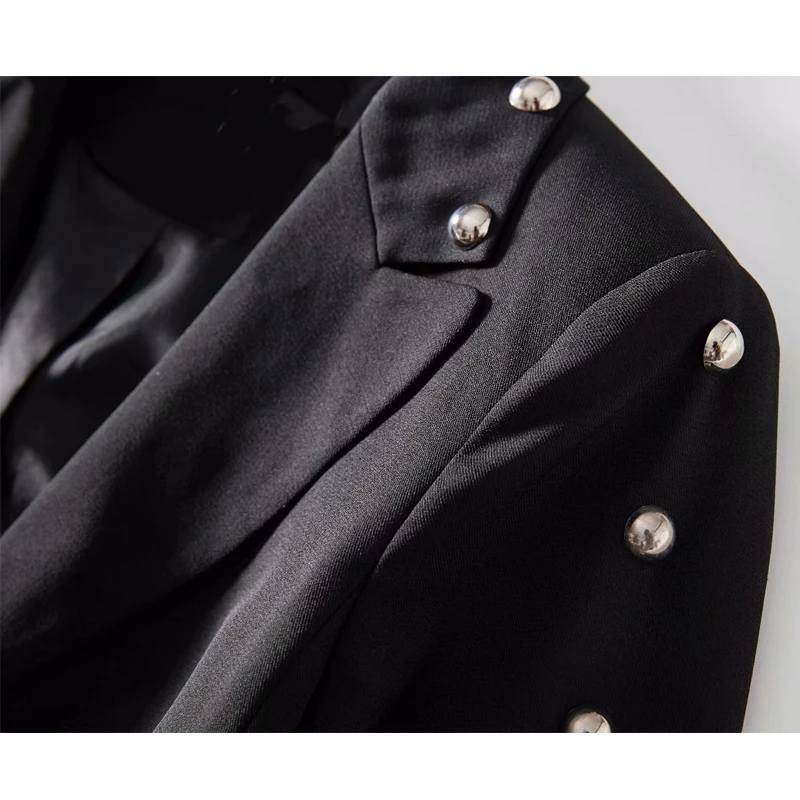 

SEQINYY Long Jacket 2020 Autumn Spring New Fashion Design Rivet Long Sleeve Slim Women Long Blazer