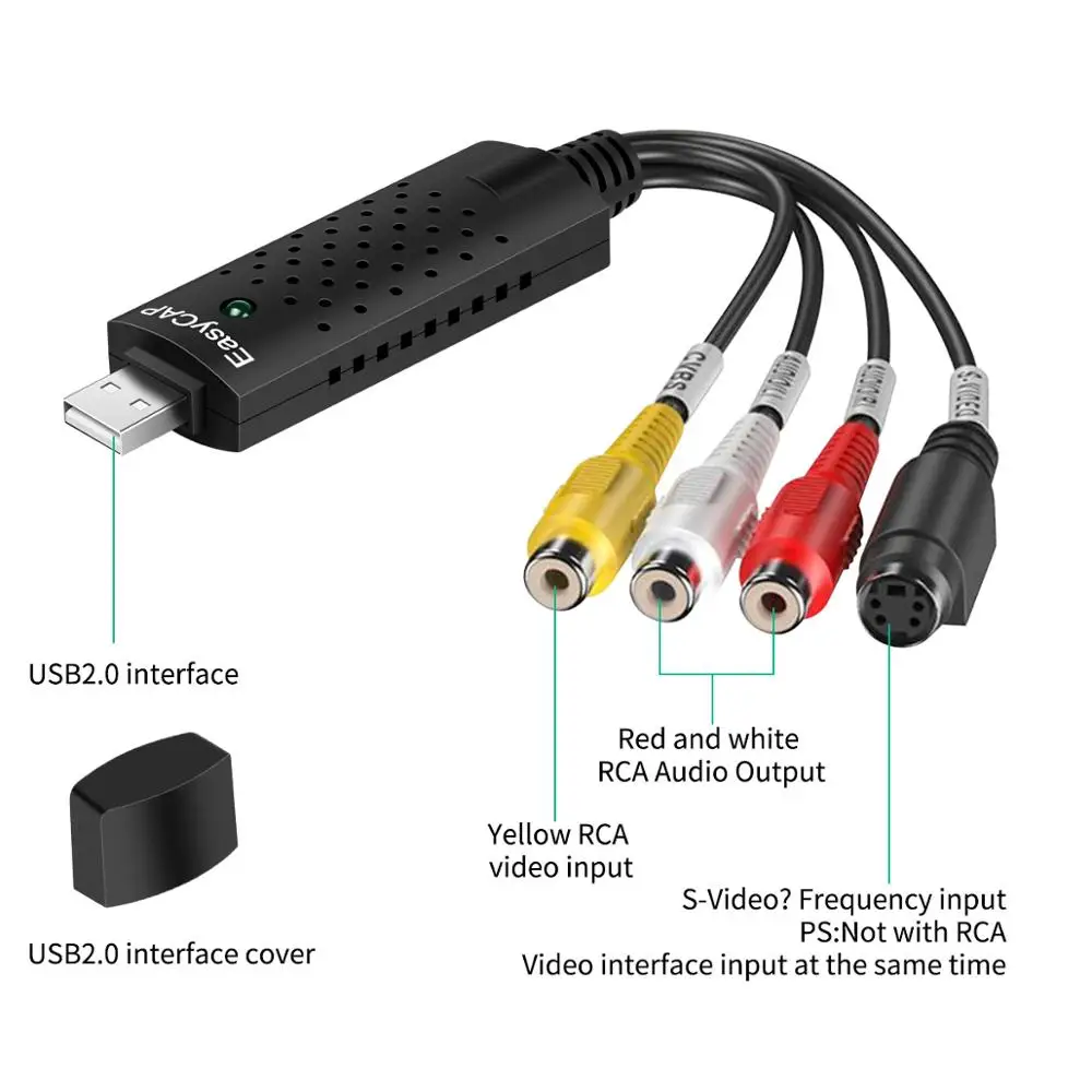 Hot selling! Arrival USB 2.0 Easycap Capture 4 Channel Video TV DVD VHS Audio PC Adapter Card DVR Converter | Безопасность и