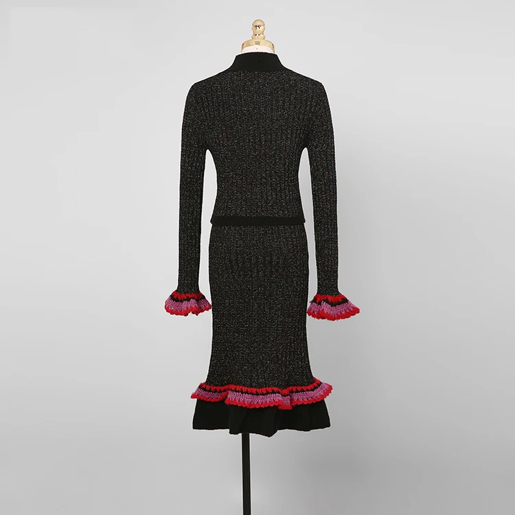 2020 весенний женский вязаный комплект из 2 предметов с юбкой свитер круглым