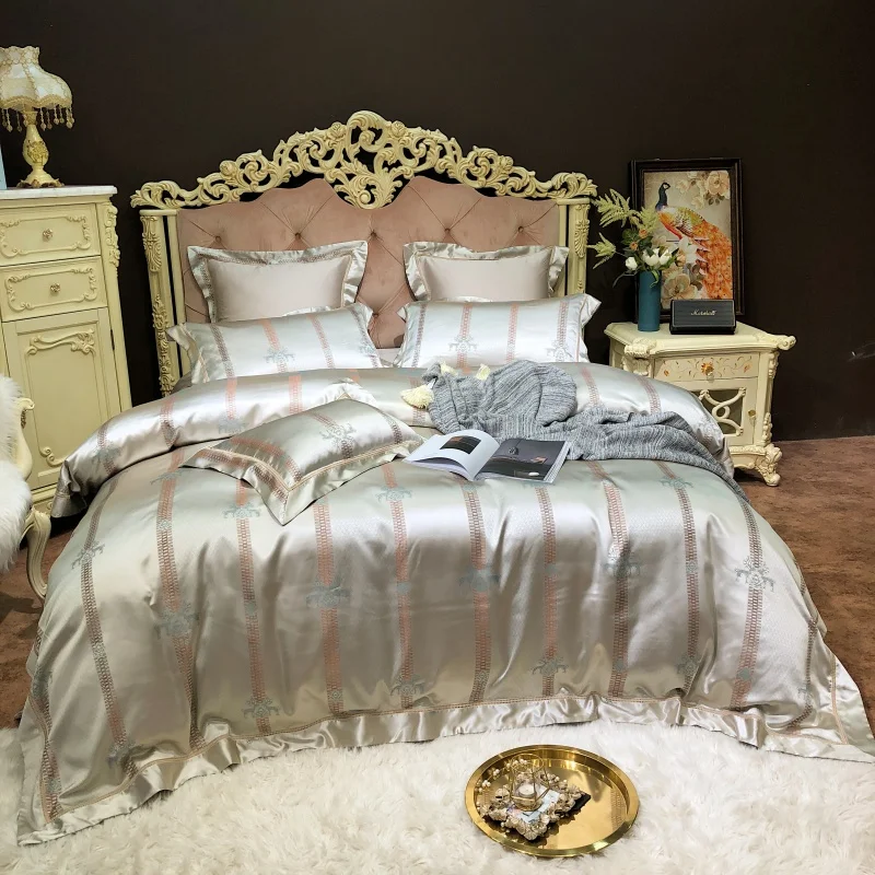 

Luxury Silk Satin Cotton Duvet Cover Set Egyptian Cotton Soft Bed sheet set Pillow Shams Bedding Set Queen King size 4/7PCS