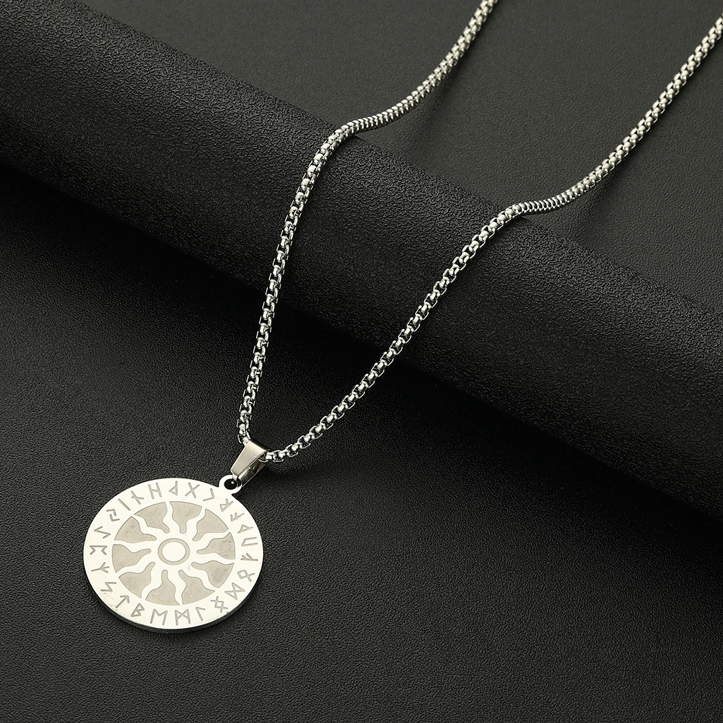 

Cxwind Fashion Viking Sun Rune Pendants Necklaces For Women Charm Stainless Steel Sun Totem Metallic Amulet Choker Chain Jewelry