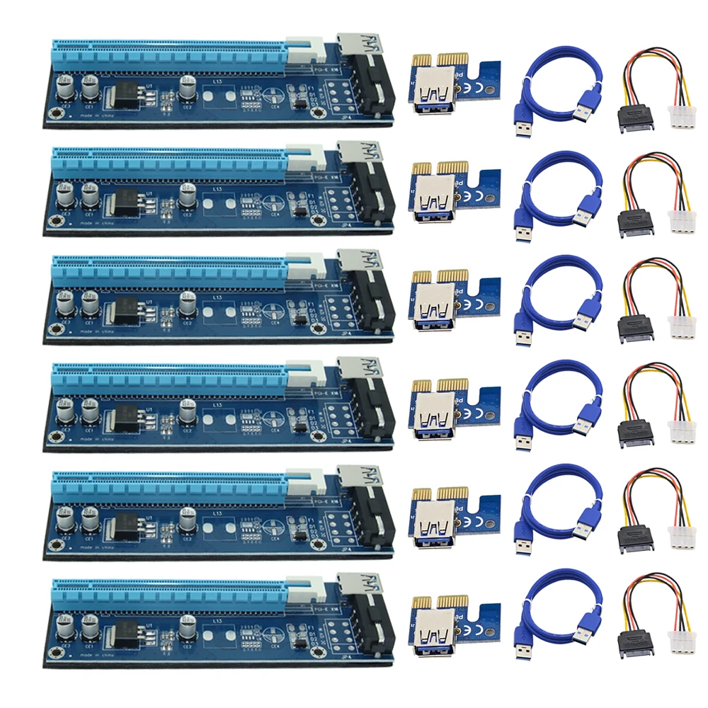 

6pcs USB 3.0 PCI-E Riser Express 1X 4x 8x 16x Extender Riser Adapter Card SATA 15pin Male to 4pin Power Cable for Bitcoin Mining