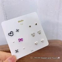 cute mouse asymmetric earring set wholesale bow geometric cartoon ear stud minimalist 2022 fashion jewelry for women accessories