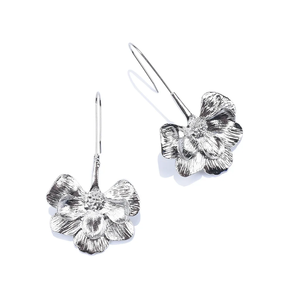 

BK Gold Silver Metal Earrings Wholesale Handmade Alloy Simple Flower Drop Dangle Metal Hook Ornaments Punk Fashion Vintage Jewel