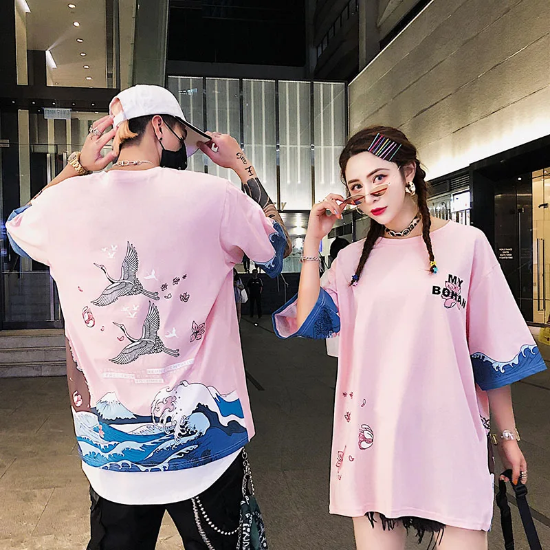 Футболка мужская хип-хоп 2020 уличная одежда японская великая волна Harajuku Crane принт
