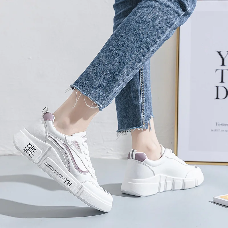 

2021 New Thick Soled Casual Versatile Korean Women's Sports Board Shoes Student Color Matching Spring Casual White Shoes 35-40