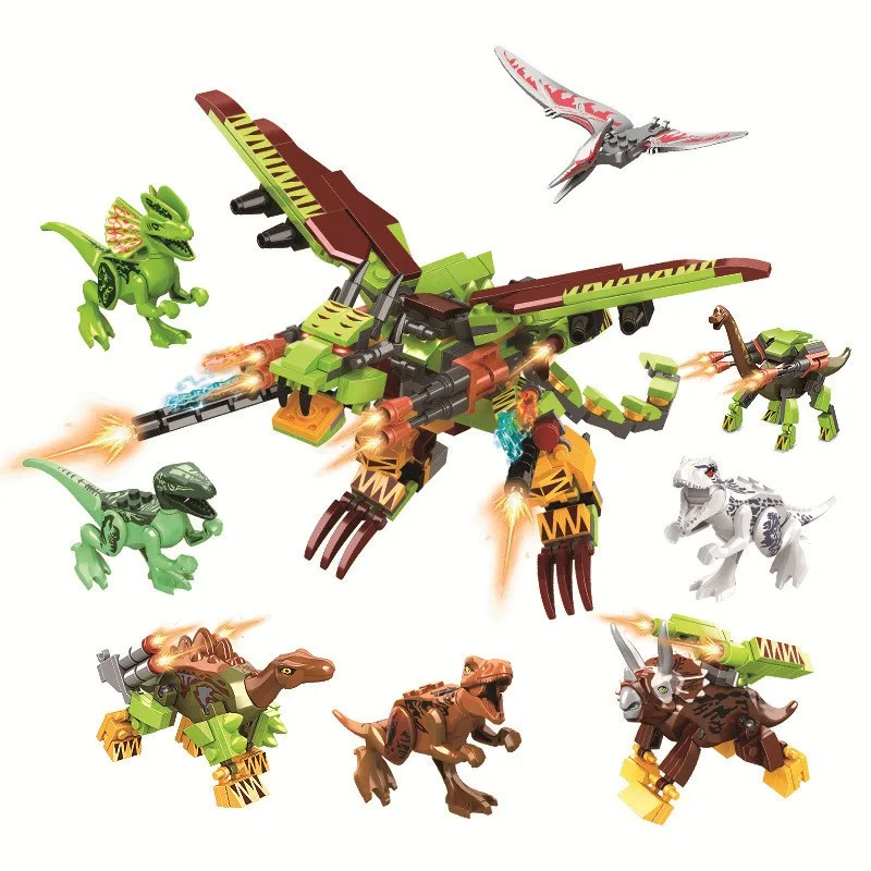 

8 IN 1 631PCS Jurassic Dinosaur Building Blocks Tyrannosaurus World Rex Velociraptor Park Figures Bricks Children Toys Gift