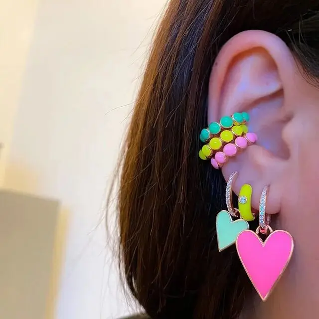 

1 piece no piercing ear cuff colorful Neon enamel girl women jewelry ear bone round bead clip on earring