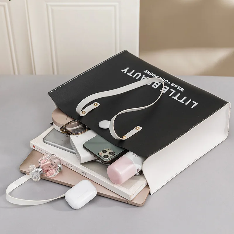 Fashion Trend Tote Bag For Women Casual Travel Handbag Large Capacity PU Leather Shoulder Shopping Bag Cosmetic Tablet Organizer