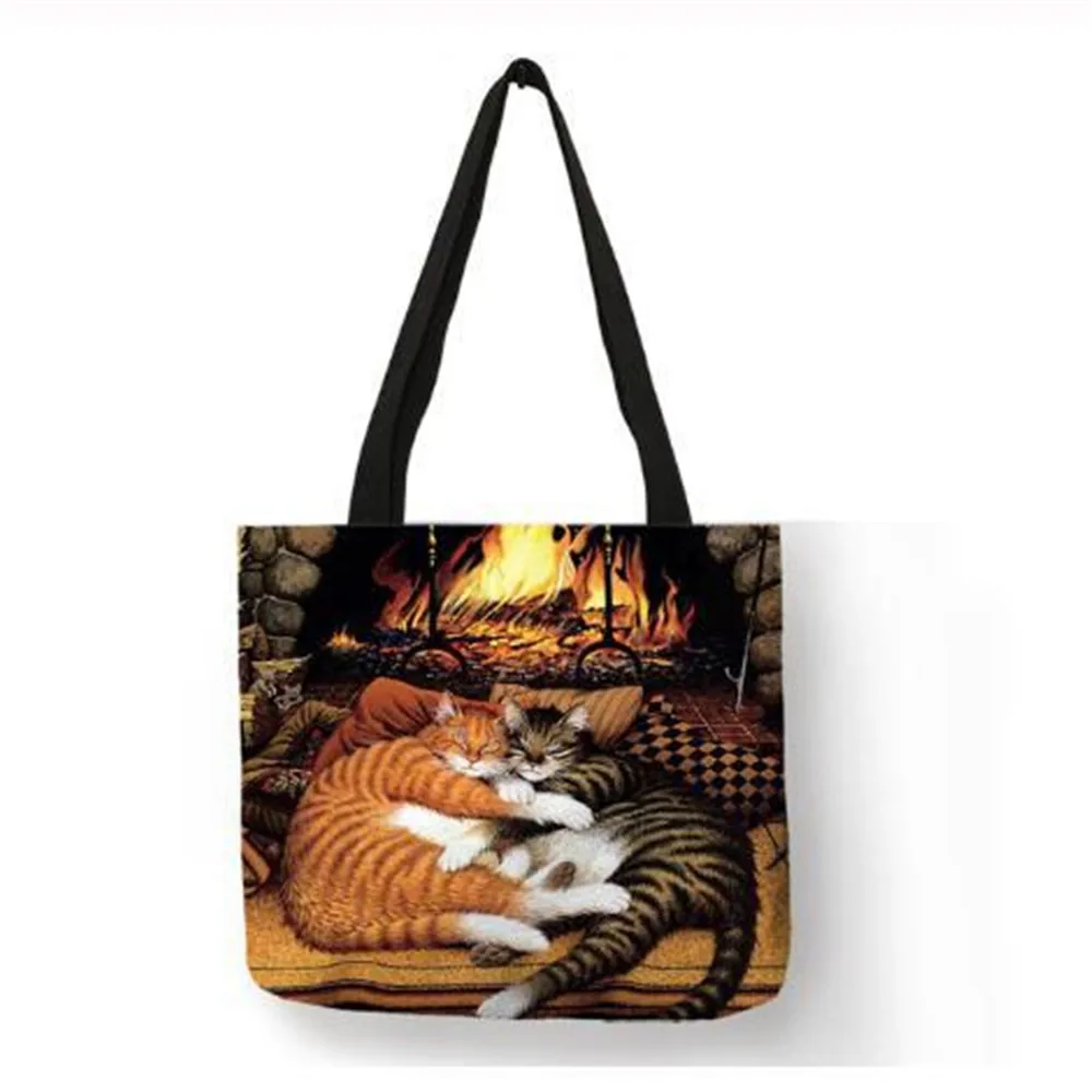 

Женские Водонепроницаемые сумки на плечо из хлопка и льна с рисунком кошки