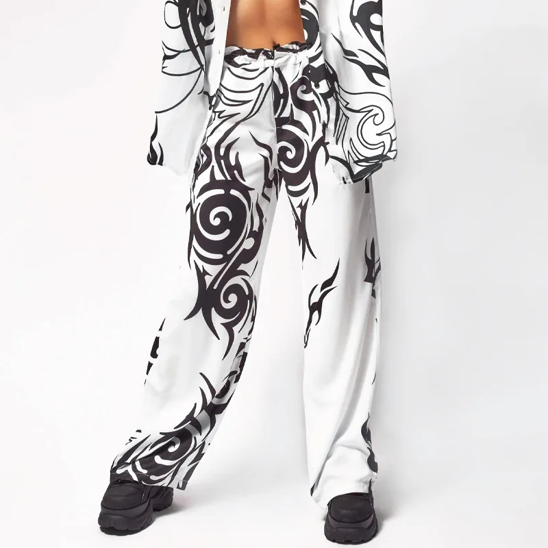 BOOFEENAA модные черно-белые широкие брюки с принтом женская уличная одежда