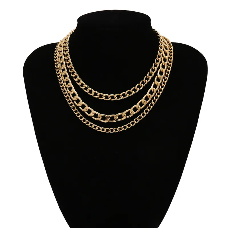 

Drop Shipping Multilayer Chunky Chain Choker Necklaces For Women Sweater Gold Necklace Kolye