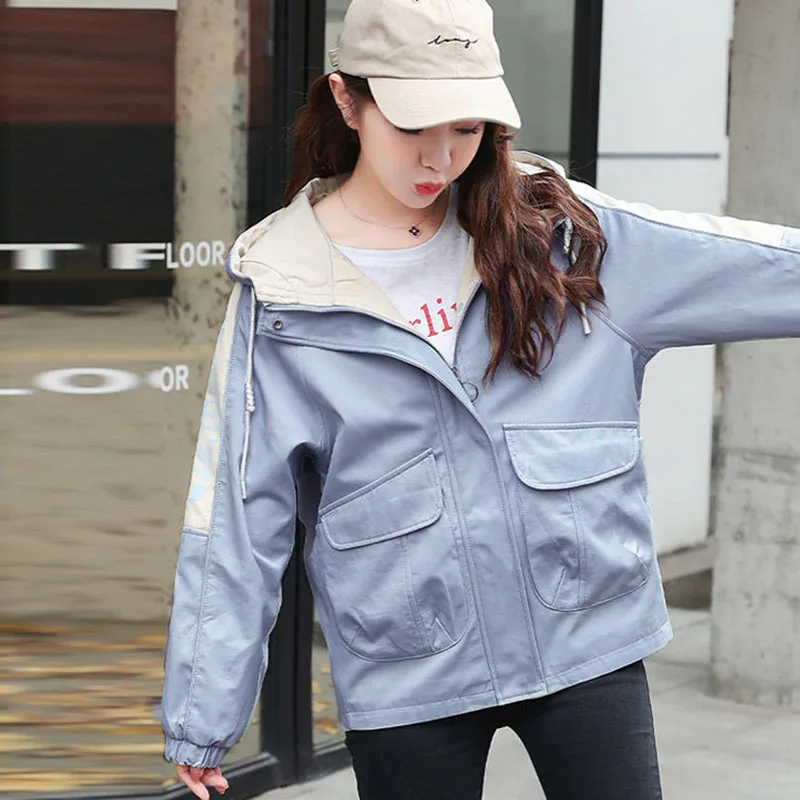 Женская ветровка с карманами, повседневная куртка с капюшоном, пальто на молнии, Тренч в стиле пэчворк, осень 2021