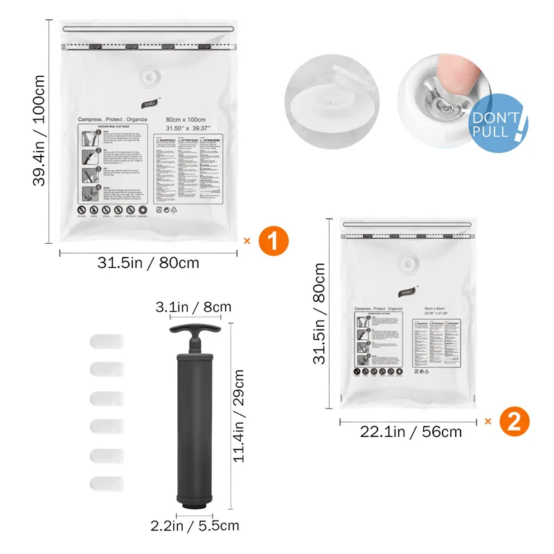 3 шт. вакуумные пакеты для хранения одежды с насосом Компактный органайзер