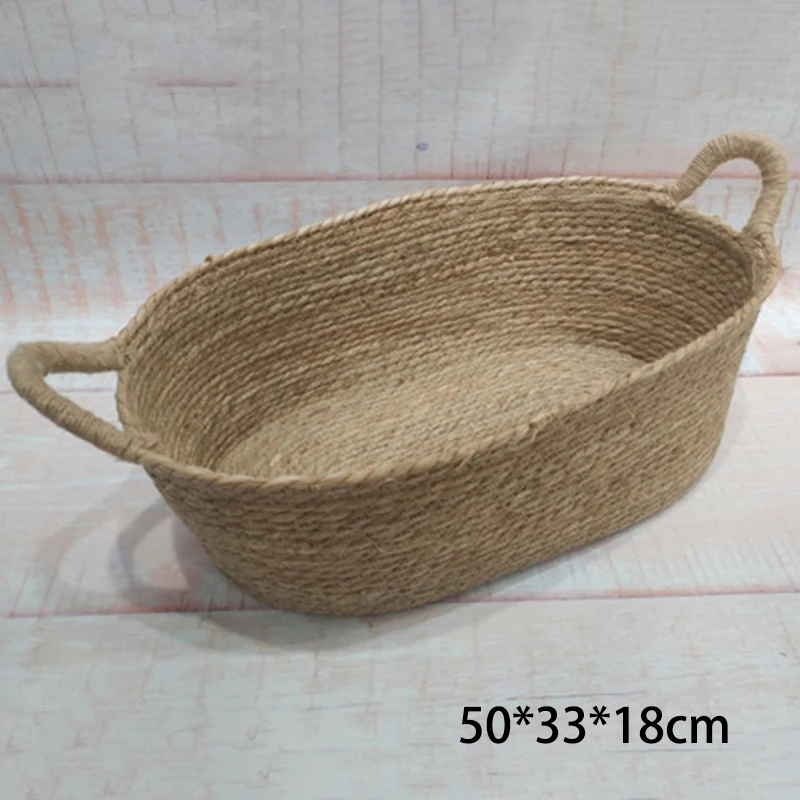 Newborn Handmade rattan straw basket baby cribs kits cot accessories photography props Full Moon Infant cradles Shoot Posing bed images - 6