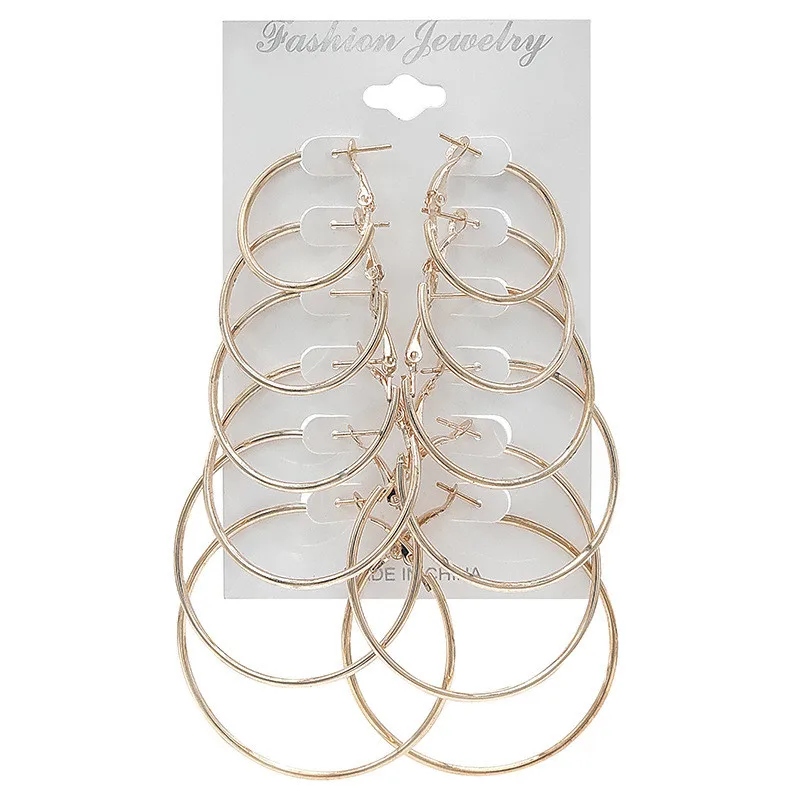 

New fashion jewelry fashion earrings size circle earrings cross border simple versatile 6 piece set of earrings female set