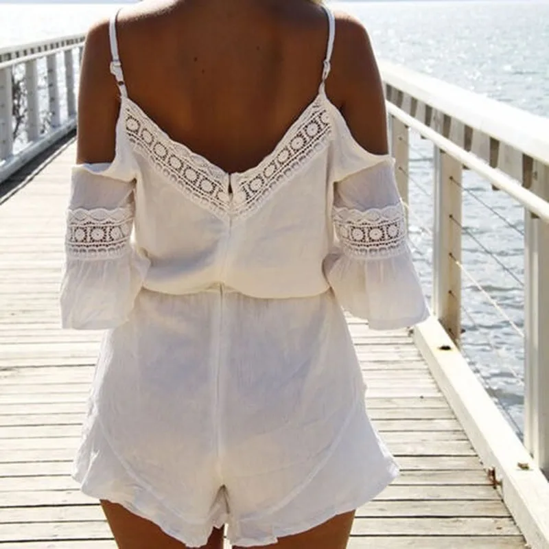 

Women Cold Shoulder Mini Playsuit Summer Beach Jumpsuit Romper Shorts Mini Dress