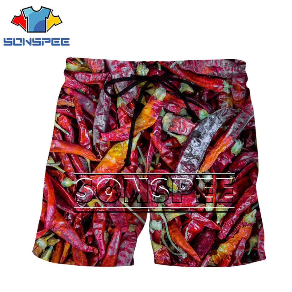 

SONSPEE Brand 3D Men Woman Short Chili Fashion Indoor Outdoor Loose Large Size Funny Harajuku Design Sense New Summer Shorts