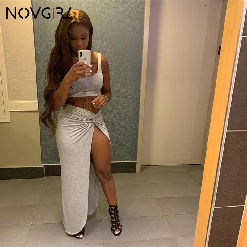 Женский комплект из двух предметов Novgirl укороченного топа и длинной юбки с