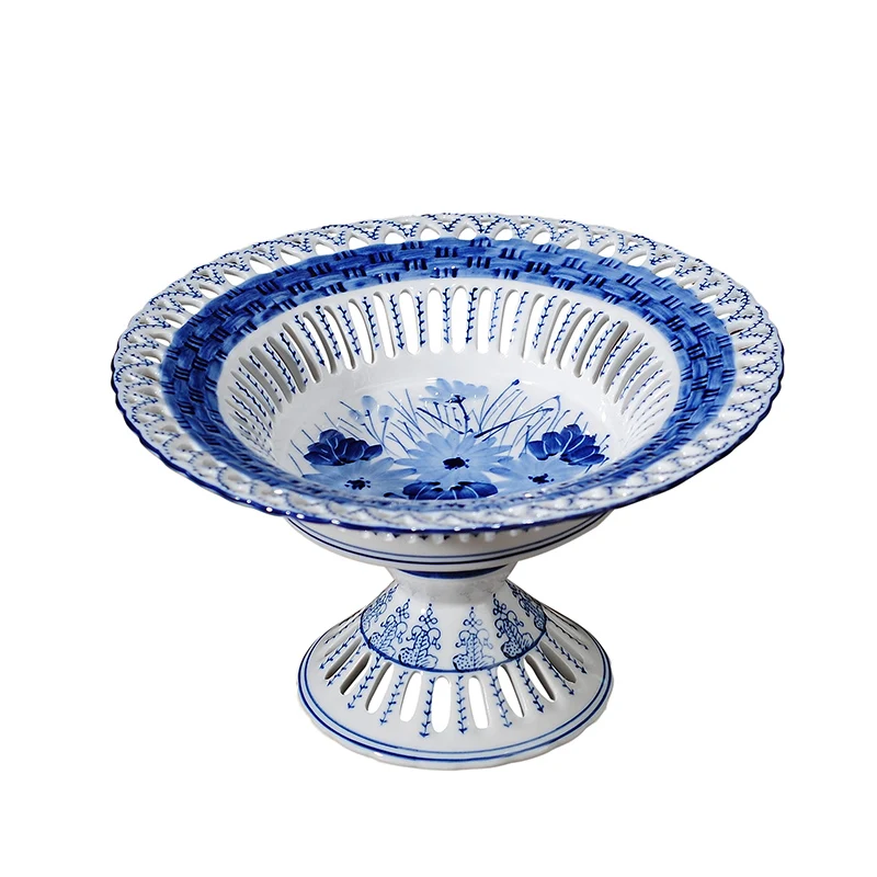

Jingdezhen Blue And White Porcelain Fruit Plate Chinese Style Living Room Home Furnishings Snacks Dried Fruit Ceramic Plate