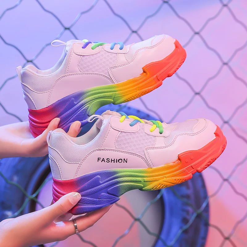 

KAMUCC Women Shoes New Chunky Sneakers For Women Lace-Up Colorful Sole Shoes Casual Fashion Dad Shoes Platform Sneakers Basket