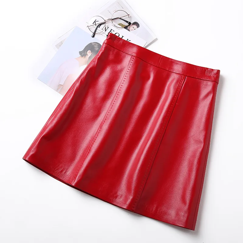 Женская короткая юбка из натуральной кожи элегантная облегающая юбка-трапеция с