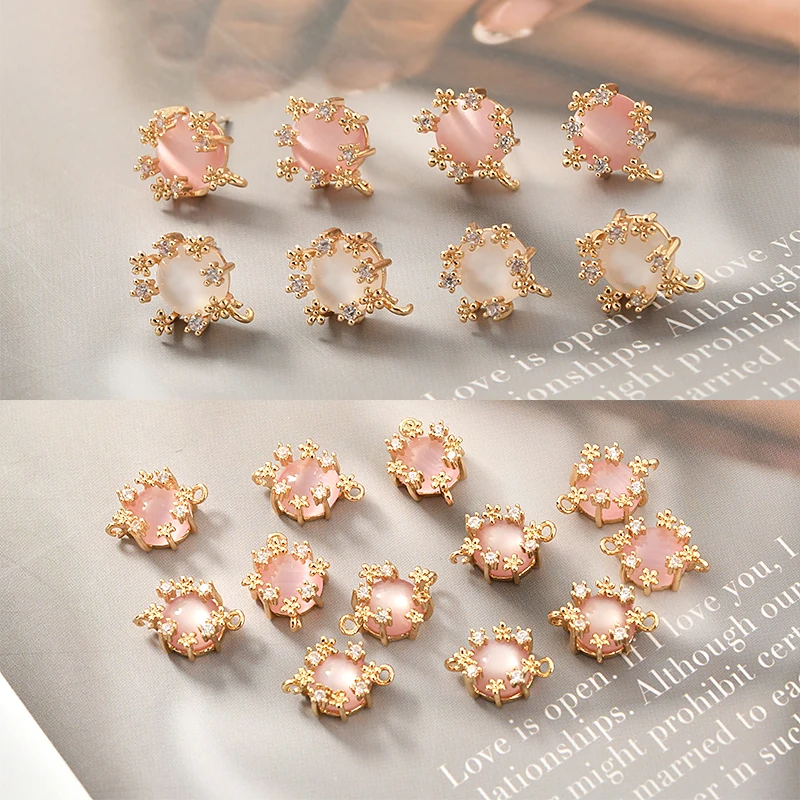 2 шт циркон цветок кошачий глаз круглый пояс висячая Серебряная игла кулон diy