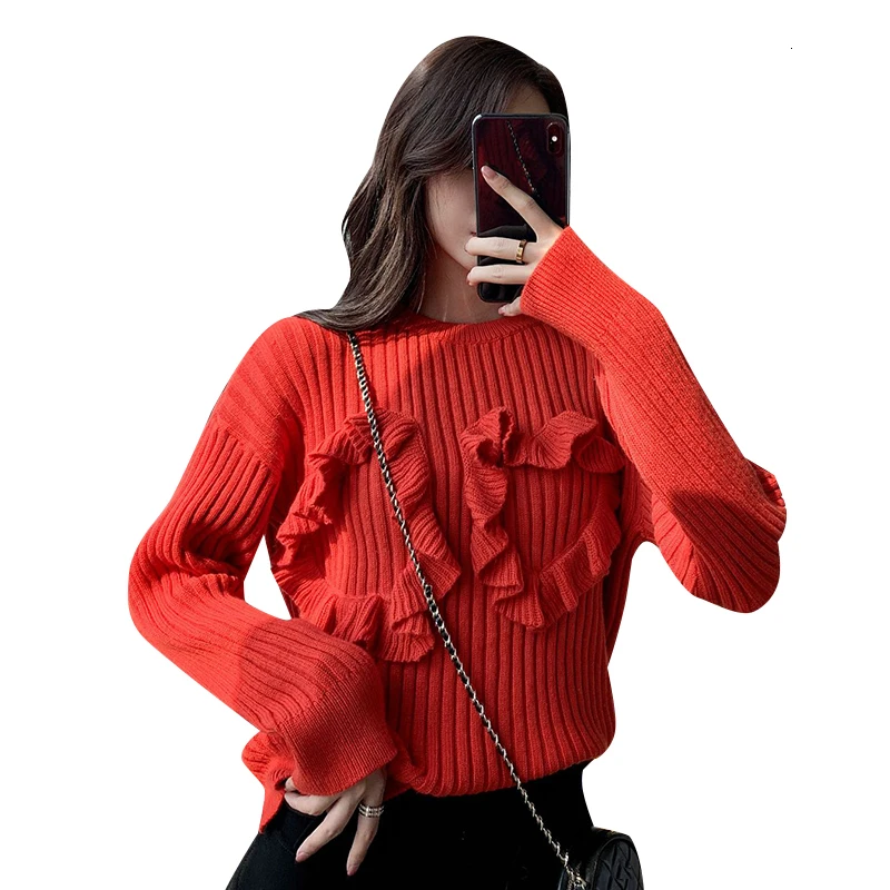 TWOTWINSTYLE Casual Red Striped Knitting Sweaters For Women O Neck Long Sleeve Autumn Pullovers Female Fashion Clothing New
