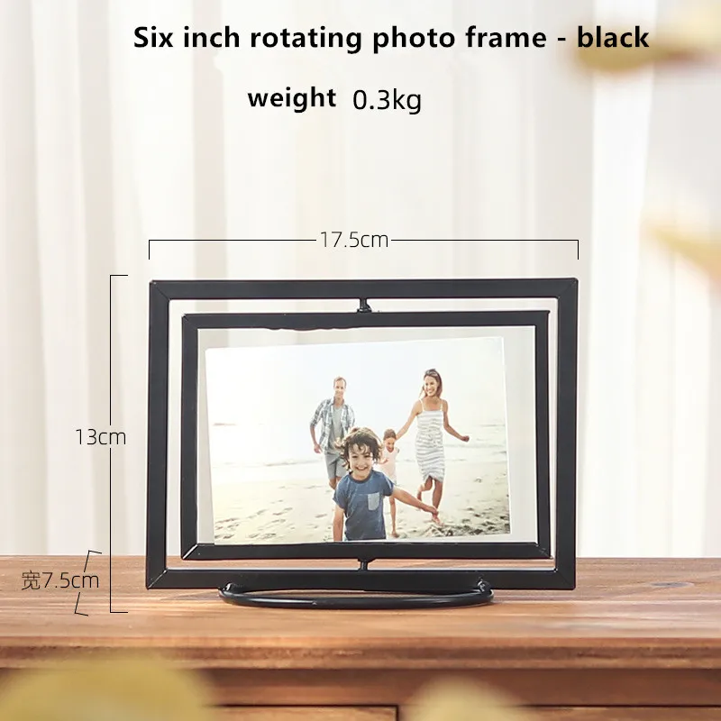 6 inch rotate black Геометрическая металлическая Стеклянная фоторамка Складная Вращающаяся стерео стеклянная рамка для рабочего стола декоративная Персонализированная фотоальбом подарок - Цвет: 6 inch rotate black