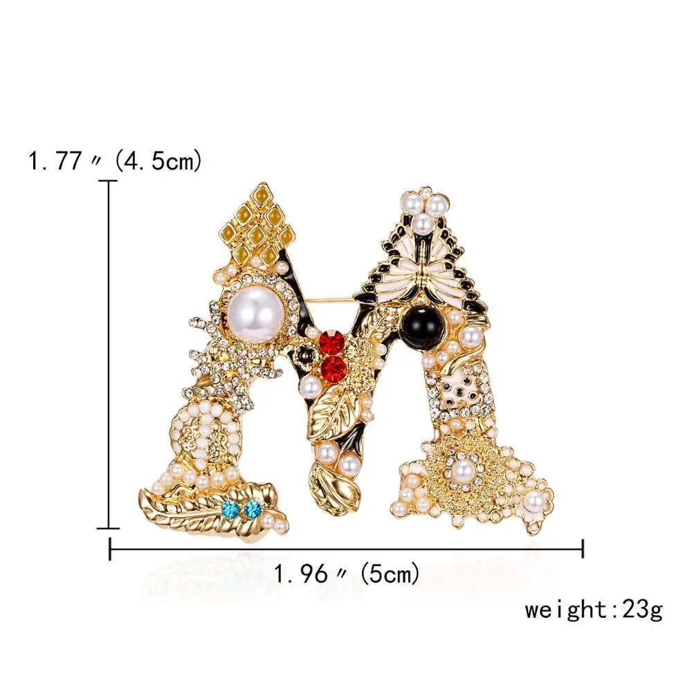 

Pin Brooches Letter A Gold colorImitation Pearl Multicolor Rhinestone 48mm x 40mm, 1 Piece