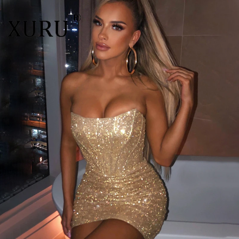 

XURU Summer New Women's Dress Sexy Party Nightclub Strapless Dress One-shoulder Wrapped Chest Dress