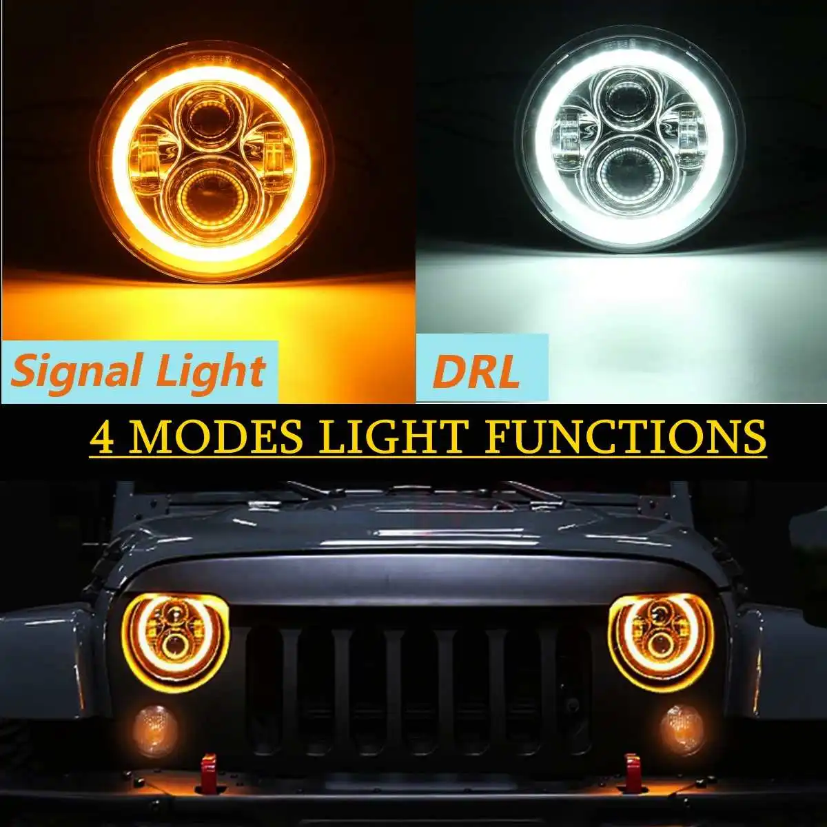 

New 1pcs 7inch Round Hi/Lo Beam LED Halo Ring DRL Signal Lamp Headlights For Jeep for Wrangler 1997-2016 w/ H13 Adapter Harness