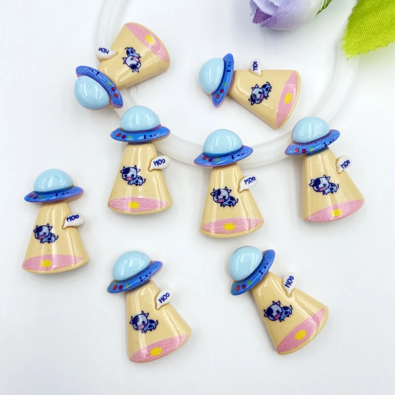 10 шт./лот милые каучуковые мини-кабошоны с плоским дном в виде НЛО для банта волос