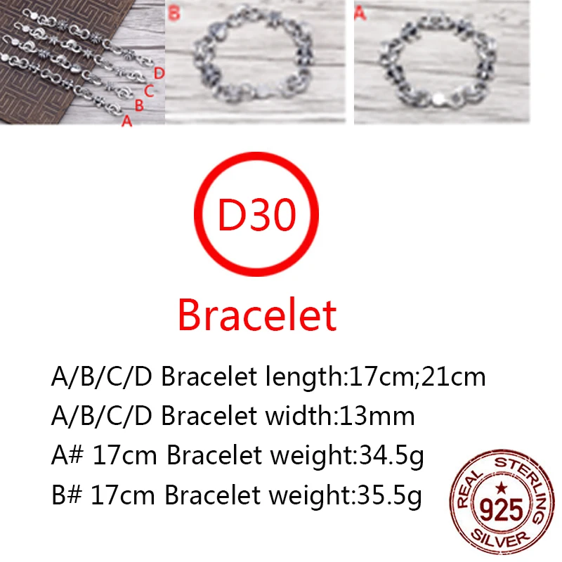 

D30 S925 sterling silver bracelet domineering hipster fashion punk style anchor love personality cross six-pointed star shape