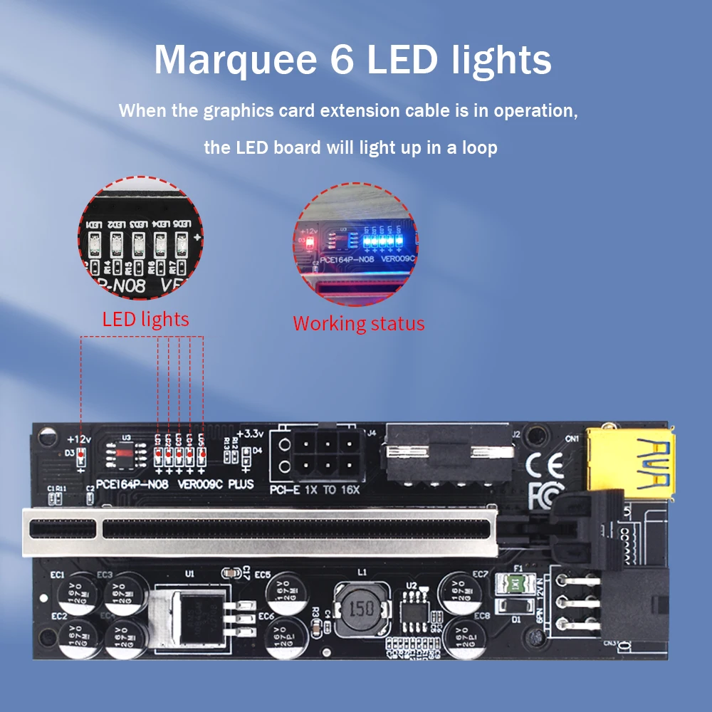 

Удлинительный Кабель-адаптер TISHRIC PCIE Riser 009S Plus, PCI Express Riser 009C PCIE X16 6Pin GPU, карта расширения для майнинга видеокарты