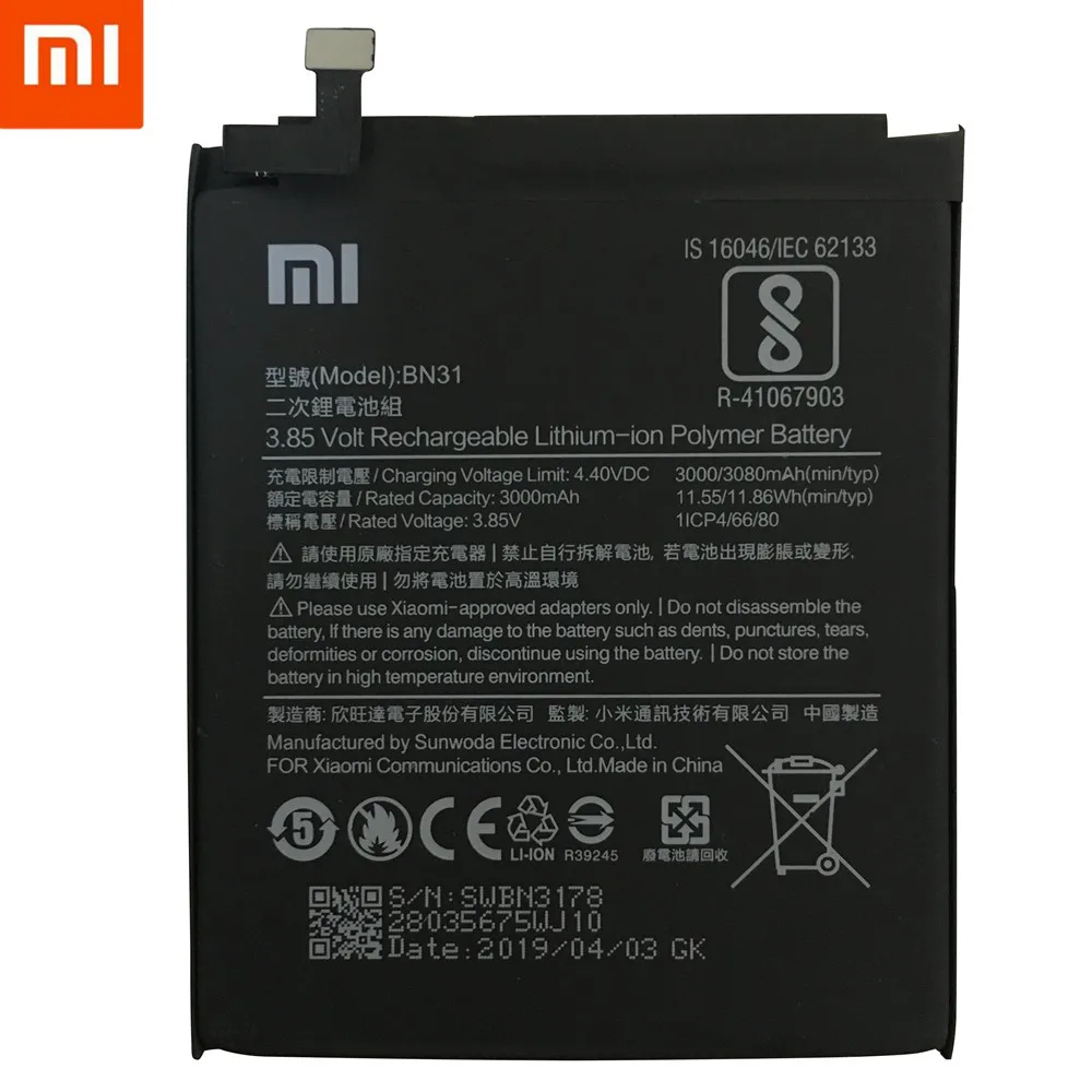 Xiao mi сменный аккумулятор BN31 для Xiaomi mi 5X mi 5X Xiao mi A1 Xiao mi Red mi Note 5A аутентичный аккумулятор для телефона 3080 мАч