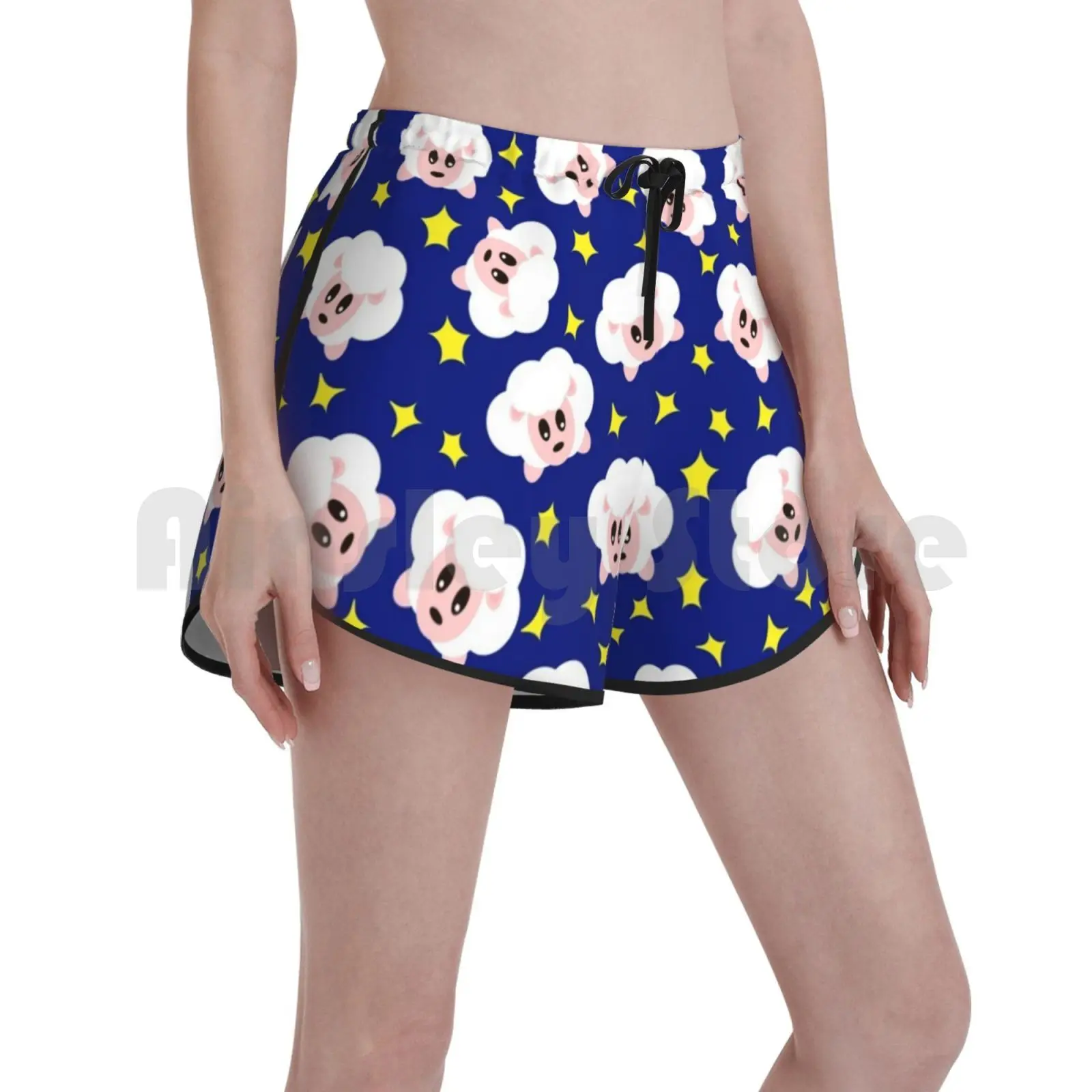 

Lambs With Stars. Good Night. Swim Shorts Women Beach Shorts Sheep Stars Blue Night Yellow Children Pattern