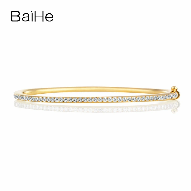Yellow Gold BAIHE цельное 18 к белое золото SI/H круглая огранка всего 0.72ct Бриллианты Женские свадебные трендовые ювелирные изделия с бриллиантами ювелирные украшения подарочный браслет - Цвет камня: Yellow Gold