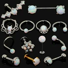 Серьги для пирсинга живота, украшения для тела, из хирургической стали, с опаловым камнем, перегородка кольцо в нос