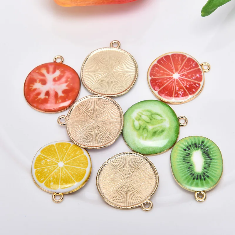 

10PCS Enamel Fruit Apple Tomato Lemon Dragon Fruit Kiwi Slime Pendants Jewelry Making Accessories Home Phone Case Decor