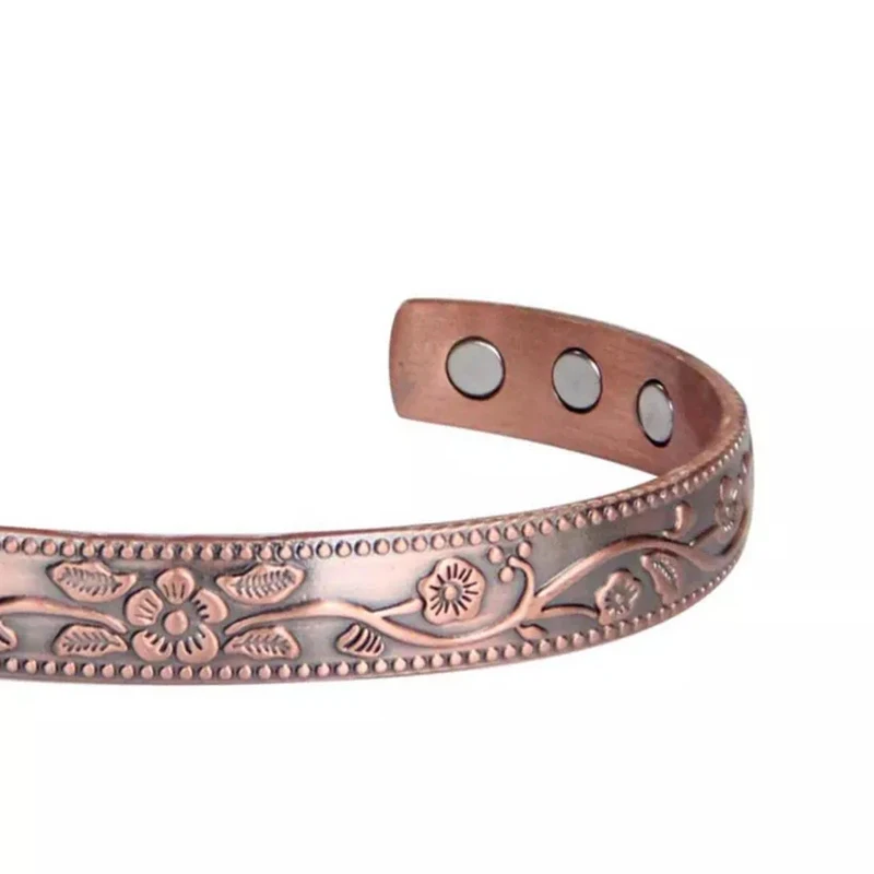 

Vintage Plum Blossom Magnetic Red Copper 6 Magnetic Bangle Adjustable Pure Copper Bracelet for Women Magnetic Ring