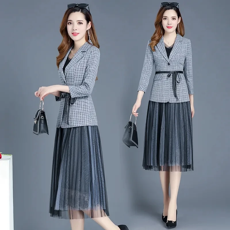 Женский винтажный костюм из 2 предметов Элегантный Тонкий Блейзер и Сетчатое